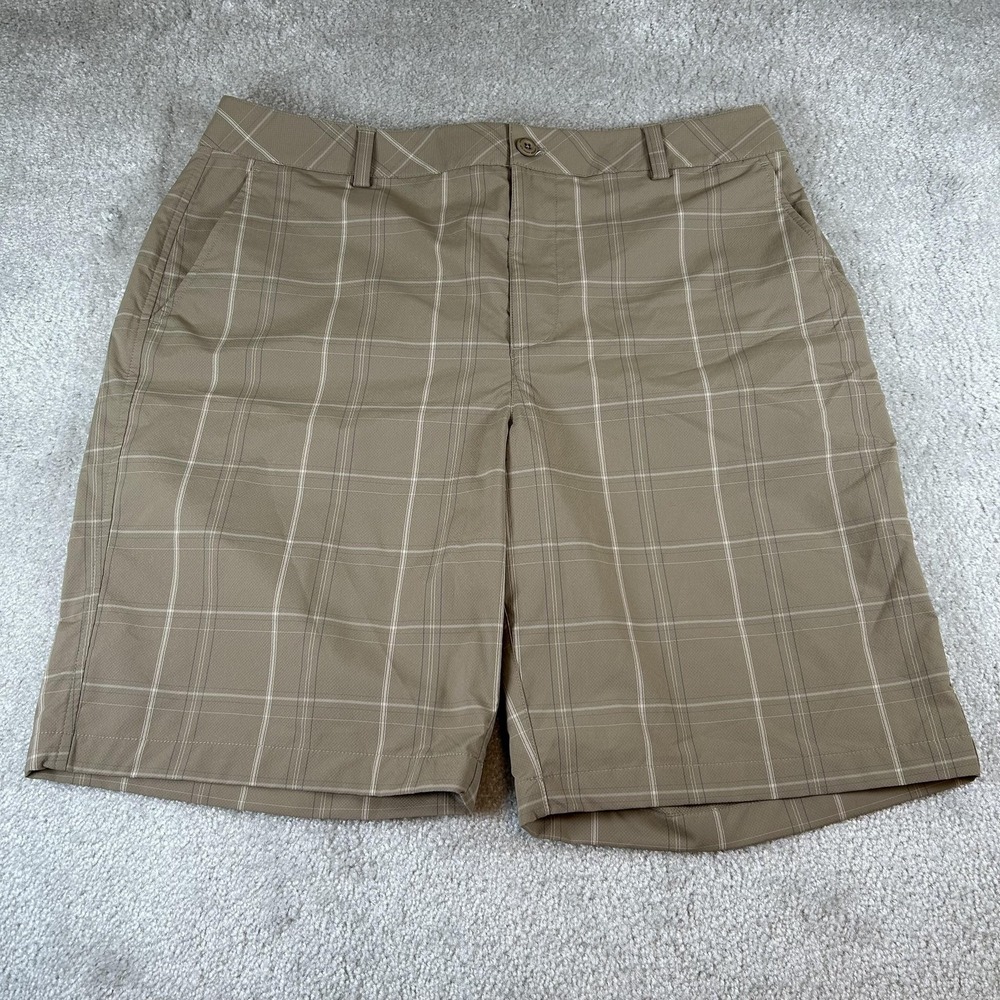 Under Armour Shorts Mens 36 Beige Plaid‎ Golf Performance Stretch Chino Pockets